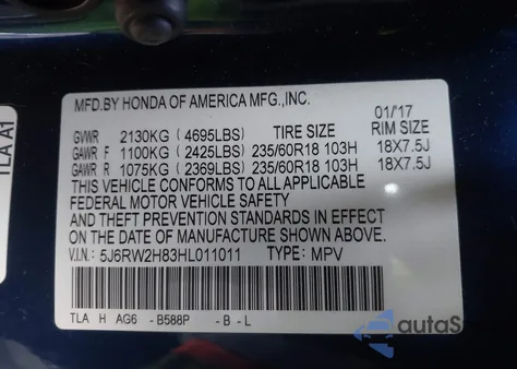 2017 Honda Cr-V Ex-L/Ex-L Navi z USA, uszkodzony, nr VIN 5J6RW2H83HL011011